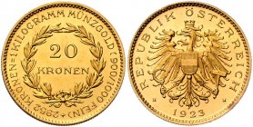 1. Republik 1918 - 1933 - 1938
 20 Kronen 1923 Wien. 6,77g. Her. 3 vz/stgl