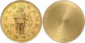 1. Republik 1918 - 1933 - 1938
 100 Schilling 1935 Probe in Bronze zum 100 Schilling von Prinz, einseitig, vergoldet und Riffelrand , Dm 33,5 mm. Wie...