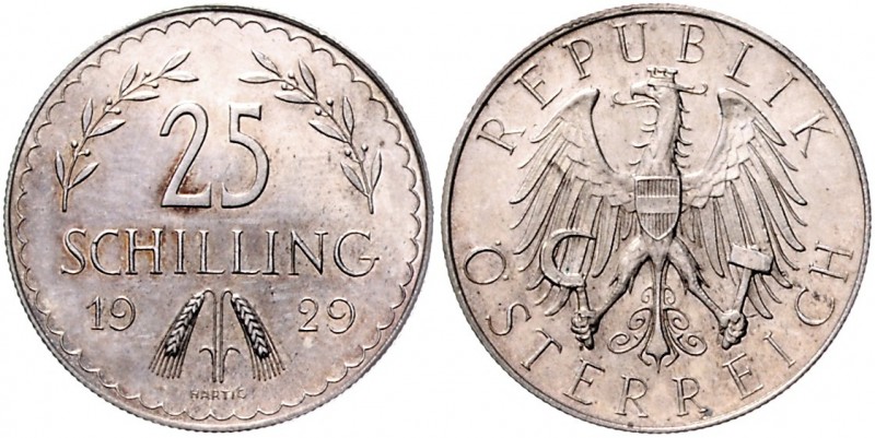 1. Republik 1918 - 1933 - 1938
 25 Schilling 1929 Probe in Silber. Wien. 3,86g....