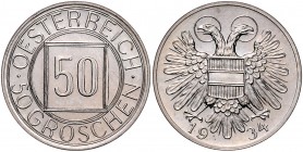 1. Republik 1918 - 1933 - 1938
 50 Groschen 1934 sog. Nachtschilling. Wien. 5,57g. Her. 50 PP