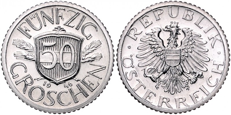 2. Republik 1945 - heute
 50 Groschen 1946 Wien. 1,31g. Her. 70 PP