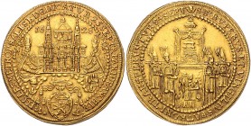 Salzburg - Erzbistum Paris Graf von Lodron 1619 - 1653
 5 Dukaten 1628 auf die Domweihe. St. Rudbertus und St. Virgilius sitzen v. v. mit Krummstäben...
