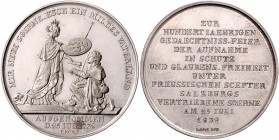 Salzburg - Erzbistum Leopold Anton Eleutherius von Firmian 1727 - 1744
 Ag-Medaille / Schaumünze 1732 / 1832 zum 100 Jubiläum der Aufnahme der Salzbu...