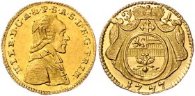 Salzburg - Erzbistum Hieronymus Graf Colloredo 1772 - 1803
 1/4 Dukaten 1777 Salzburg. 0,87g. HZ 3175 vz/stgl