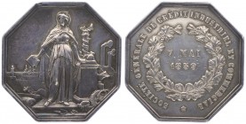 Frankreich Napoleon III. 1852 - 1870
 Ag - Jeton 1859 Etablissements Financiers - Societe Generale, von H. Delongueil, octogonal, Dm 39 mm. Paris. 20...