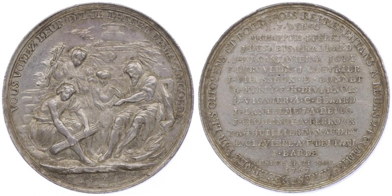 Schweiz Genf
 Ag - Medaille 1767 auf die 24 Vertreter der Bürgerschafts - Deleg...