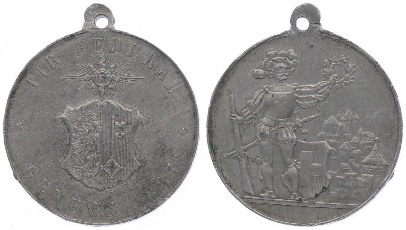 Schweiz Genf
 Zinnmedaille 1887 auf das Bundesschiessen, ohne Sig., mit Origina...