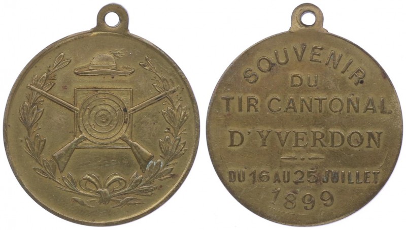 Schweiz Yverdon
 Schützenmedaille - Br. 1899 ohne Signatur mit Original Öse, Dm...