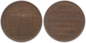 Franz Joseph I. 1848 - 1916
 Br. - Medaille 1867 350 Jahre Jubiläum der Revormation in GENEVE, Dm 34 mm. 1867. 19,24g f.stgl