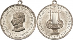 Franz Joseph I. 1848 - 1916
 Zinnmedaille 1878 zum Andenken an das Erzherzog Johann Monument in Graz, mit Öse. 7,90g. 32mm vz