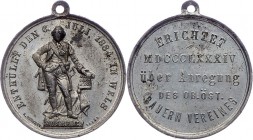 Franz Joseph I. 1848 - 1916
 Zinnmedaille 1884 mit Öse, zur Erinnerung an das Denkmal für Josef II. in Wels. 8,50g. 33mm ss