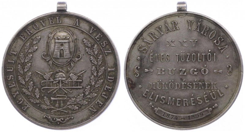 Franz Joseph I. 1848 - 1916
 Ag - Medaille 1899 Dienstabzeichen des Feuerwehrve...