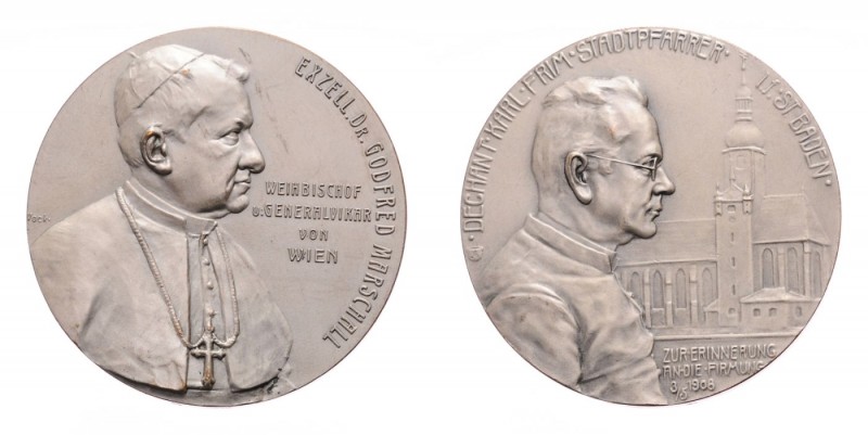 Franz Joseph I. 1848 - 1916
 Bronzemedaille 1908 zu Ehren Godfred Marschall Wei...