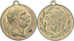 Franz Joseph I. 1848 - 1916
 Cu Medaille 1848/1898 a.d. 50 jährige Regierungsjubiläum, an Originalhenkel. 6g. 23mm vz/stgl