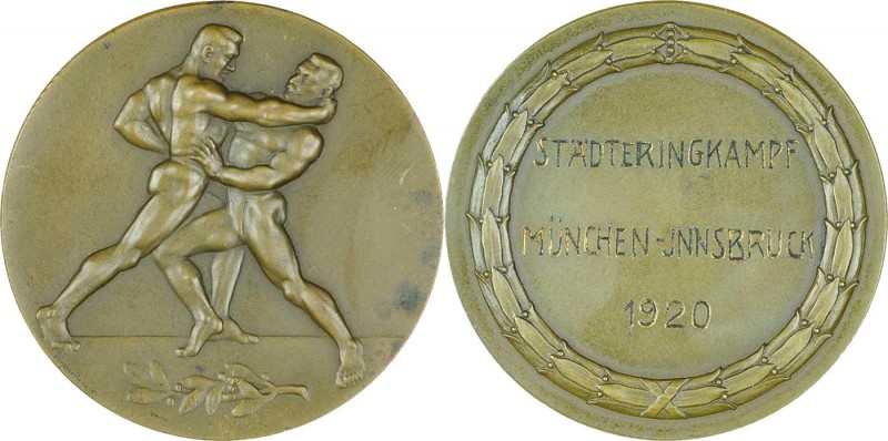 Bronzemedaille 1920 a.d. Städteringkampf München - Innsbruck, im Revers graviert...