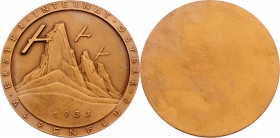 Bronzemedaille 1933 einseitig, auf den 1. internationalen österr. Alpenflug, von R. Placht. 89,10g. 65mm stgl