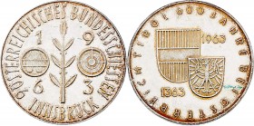 Ag-Schützenmedaille 1963 9. Bundesschiessen in Innsbruck - 600 Jahre Tirol bei Österreich. 14,52g. 34mm stgl