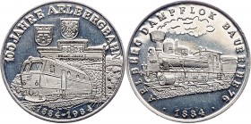 Zinnmedaille 1984 versilbert, Vorarlberg, 100 Jahre Arlbergbahn 1884 - 1984, Dampflock Baureihe 76. 10,20g. 30mm stgl