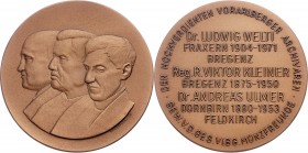 Bronzemedaille o.J. auf die Archivaren, Ludwig Welti, Viktor Kleiner, Andreas Ulmer. 73,20g. 60mm stgl