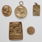 6 Stück Bronzemedaillen von Franz Josef, Wilhelm II. und Schubert. ss-stgl