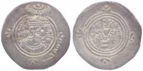 Sassaniden - Münzen Khusru II. 591 - 628
 Drachme o. J. 4,12g. Sellwood Typ II vz
