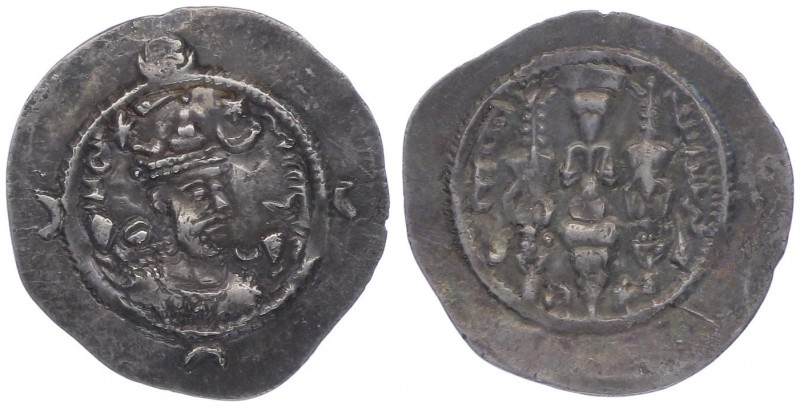 Sassaniden - Münzen Khusru II. 591 - 628
 Drachme o. J. Ai(ran)Shush. 4,00g. J....