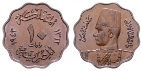Ägypten Farouk AH 1355-72/1936-1952 AD
 10 Milliemes AH 1362/1943 6,11g. KM 361 stgl