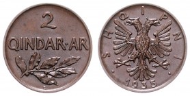 Albanien Zog I. 1928 - 1939
 2 Qindar Ar 1935 Rom. 4,52g. KM 15 f.stgl/stgl