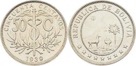 Bolivien Republik
 50 Centavos 1939 10 Stück. Paris. a. 8,44g. KM 182 stgl