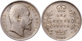 British Indien Edward VII. 1901 - 1910
 Rupie 1908 Kalkutta. 11,67g. KM 508 stgl