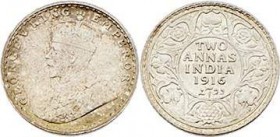 British Indien Georg V. 1910 - 1936
 2 Annas 1916 Kalkutta. 1,45g. KM 515 stgl