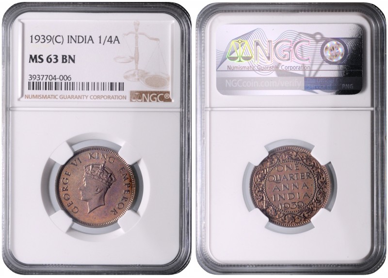 British Indien Georg VI. 1936 - 1952
 1/4 Anna 1939 C in NGC Holder. Kalkutta. ...