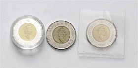 Canada
 Lot 3 Stück 2 Dollar 1996, Polarbär stgl, 2 Dollar 1999, Nunavut, mit Goldauflage PP, 2 Dollar 2000, stgl-PP