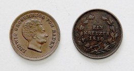 Deutschland vor 1871 Baden
 Lot 2 Stück 1 Kreuzer 1828 D und 1830 ohne Mzz.