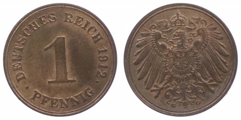 II. Deutsches Kaiserreich 1871 - 1918 Kursmünze
 Pfennig 1912 G Karlsruhe. 2,00...