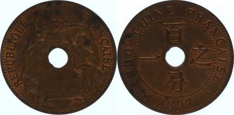 Französisch Indo China Französische Kolonie
 1 Cent 1897 A Paris. 7,40g. KM 8 s...