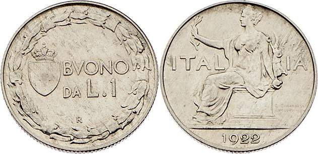 Italien Königreich
Viktor Emanuel III. 1900 - 1946 1 Lire 1922 R Rom. 8,07g. KM...