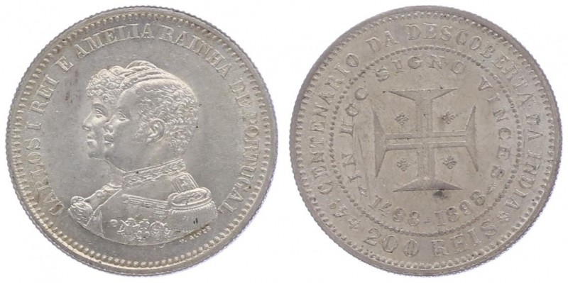 Portugal Carlos I. 1889 - 1908
 200 Reis 1898 Lissabon. 5,00g. Gomes 10.01 vz