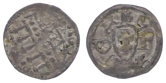 Ungarn Bela III. 1172 - 1196
 Denar o. J. B - ELA - REX. 0,24g. Huszar 69 ss