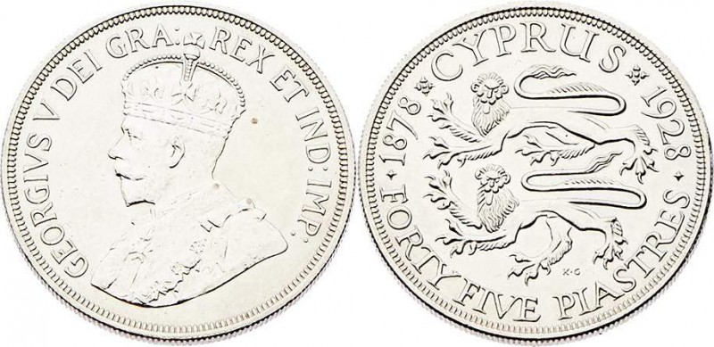 Zypern Georg V. 1910 - 1936
 45 Piastres 1928 Royal London Mint. 28,30g. KM 19 ...