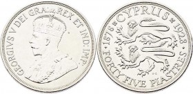 Zypern Georg V. 1910 - 1936
 45 Piastres 1928 Royal London Mint. 28,30g. KM 19 f.stgl