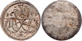 Leopold I. 1657 - 1705
 2 Pfennig 1687 Wien. 0,57g. Her. 2054 stgl