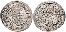 Leopold I. 1657 - 1705
 3 Kreuzer 1701 IA Graz. 1,76g. win. Sf. im Rv. Her. 1365 stgl