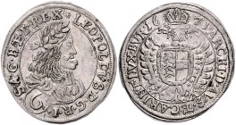 Leopold I. 1657 - 1705
 6 Kreuzer 1671 GS mit Rosette nach REX. St. Veit. 3,12g. übl. Prägeschwäche. Her. 1278 var. ss/vz