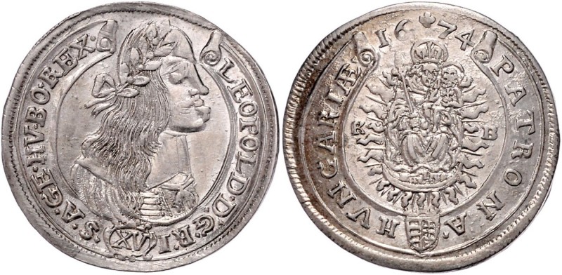 Leopold I. 1657 - 1705
 XV Kreuzer 1674 KB Kremnitz. 6,36g. Her. 1040, Höllh. -...