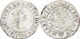 Leopold I. 1657 - 1705
 VI Kreuzer 1667 KB Kremnitz. 3,17g. min. Prägeschwäche. Her. 1241 vz/stgl