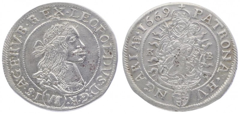 Leopold I. 1657 - 1705
 VI Kreuzer 1669 KB Kremnitz. 3,10g. leichte Schrötlings...