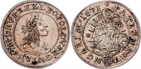 Leopold I. 1657 - 1705
 VI Kreuzer 1671 KB Kremnitz. 3,44g. Her. 1245 stgl