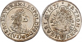 Leopold I. 1657 - 1705
 VI Kreuzer 1671 KB Kremnitz. 3,06g. Her. 1245 stgl