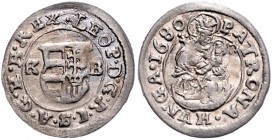 Leopold I. 1657 - 1705
 Denar 1680 KB Kremnitz. 0,56g. Her. 1692 stgl